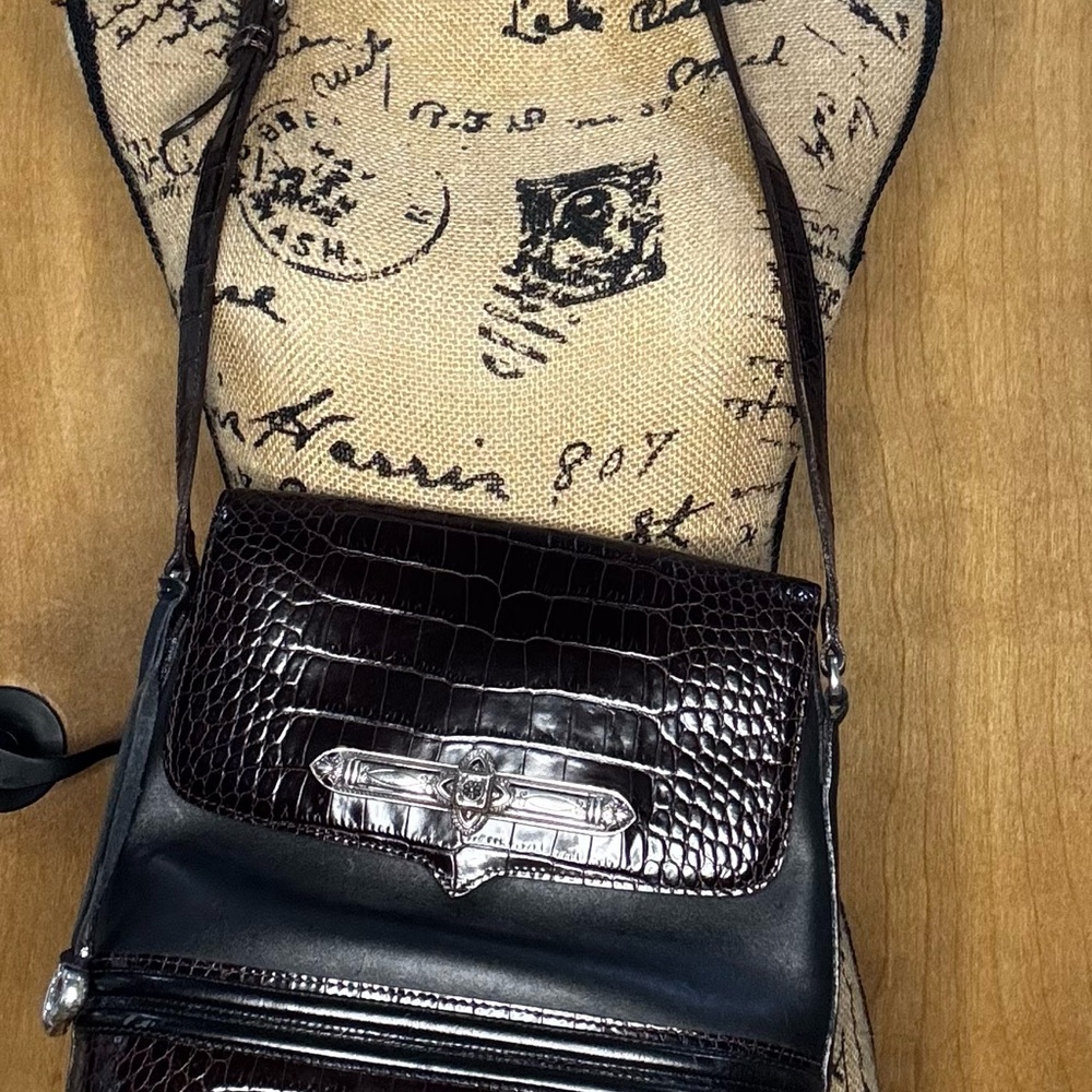 Brighton Black Crossbody Bag with Crocodile Embossed Finish